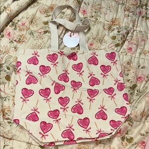 Heart Patterned Tote Bag - Pink and Cream